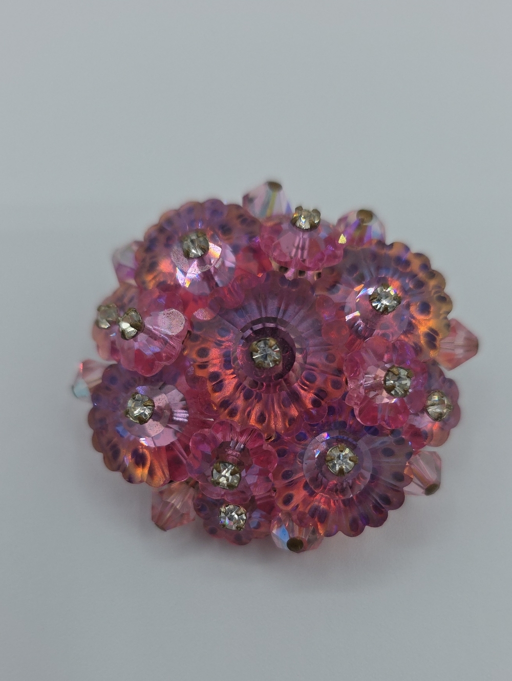 Pink Crystal Pink AB Rivoli Floral Cluster Brooch
